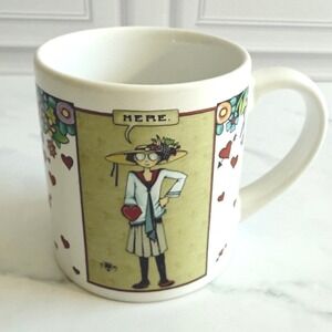 VTG 1983 Mary Engelbreit "HERE" Schoolgirl Mug Hearts Floral 3 5/8"